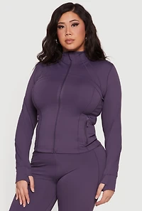 Plus Long Sleeve Zip Front Jacket with Thumb Holes