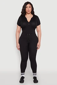 Womens Plus Size Seamless Zip Front Crop Top, Black, Size 1X