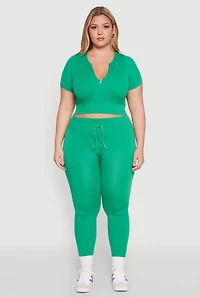 Womens Plus Size Seamless Zip Front Crop Top, Green, Size 1X
