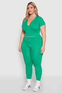 Womens Plus Size Seamless Zip Front Crop Top, Green, Size 1X