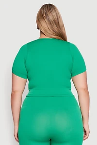 Womens Plus Size Seamless Zip Front Crop Top, Green, Size 1X