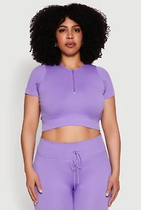 Womens Plus Size Seamless Zip Front Crop Top, Purple, Size 3X