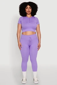 Womens Plus Size Seamless Zip Front Crop Top, Purple, Size 3X