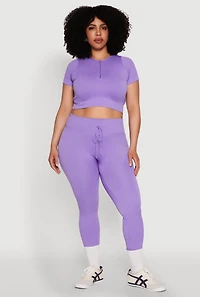 Womens Plus Size Seamless Zip Front Crop Top, Purple, Size 3X