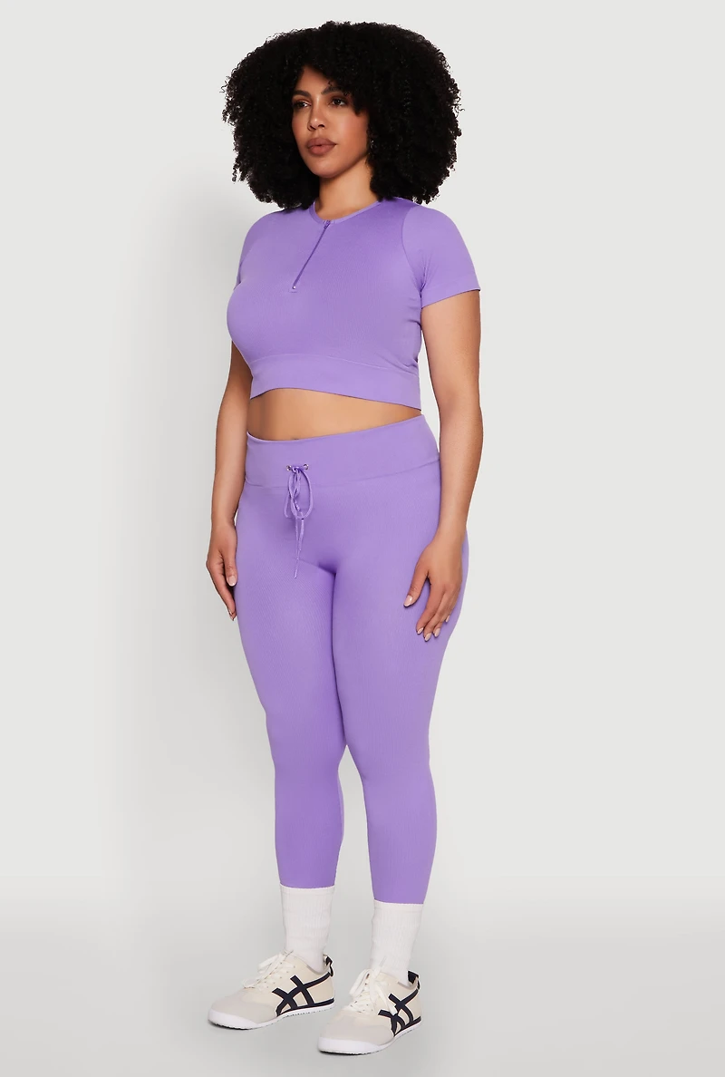 Womens Plus Size Seamless Zip Front Crop Top, Purple, Size 3X