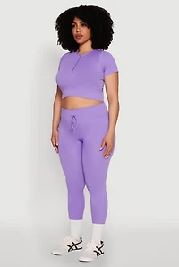 Womens Plus Size Seamless Zip Front Crop Top, Purple, Size 3X