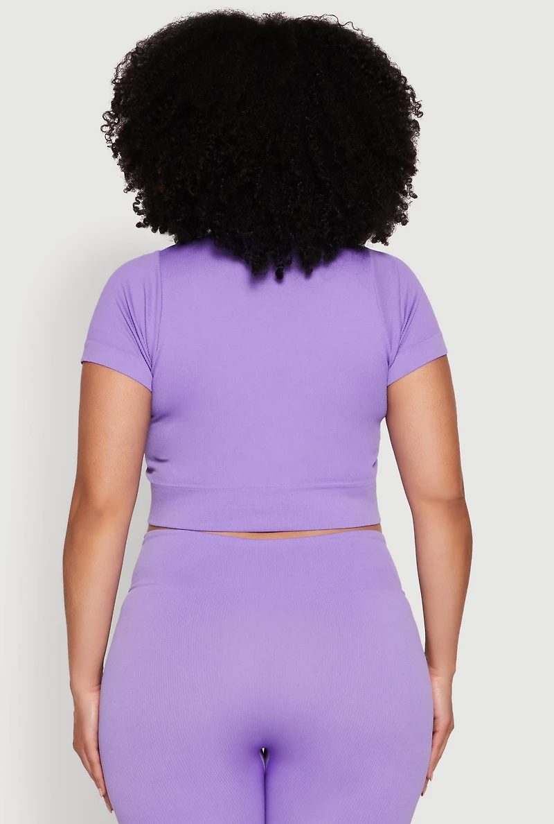 Womens Plus Size Seamless Zip Front Crop Top, Purple, Size 3X