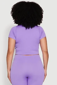 Womens Plus Size Seamless Zip Front Crop Top, Purple, Size 3X