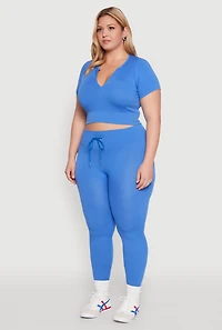 Womens Plus Size Seamless Zip Front Crop Top, Blue, Size 1X
