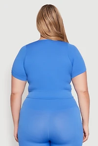 Womens Plus Size Seamless Zip Front Crop Top, Blue, Size 1X