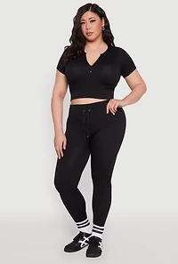 Womens Plus Size Seamless Drawstring Waist Leggings, Black, Size 2X
