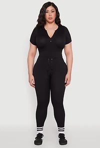 Womens Plus Size Seamless Drawstring Waist Leggings, Black, Size 2X