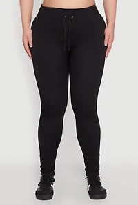 Womens Plus Size Seamless Drawstring Waist Leggings, Black, Size 2X