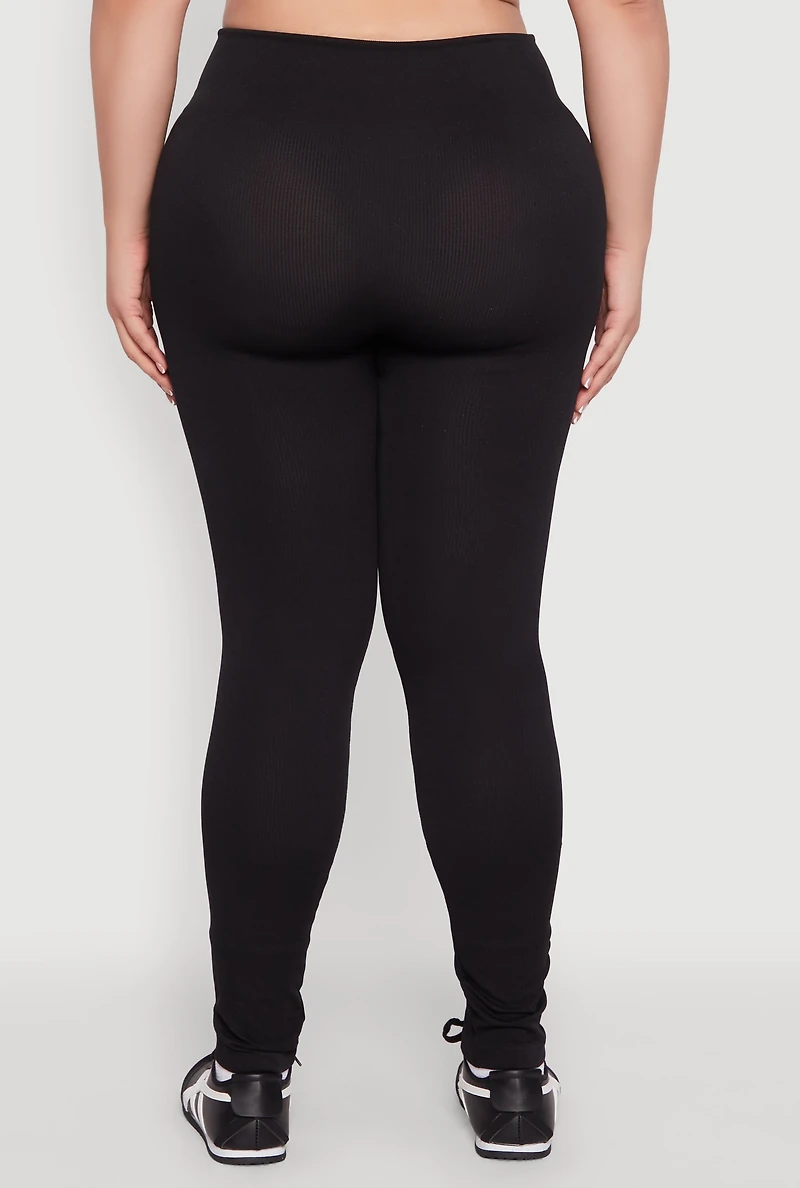 Womens Plus Size Seamless Drawstring Waist Leggings, Black, Size 2X