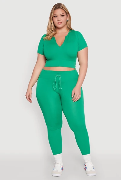 Womens Plus Size Seamless Drawstring Waist Leggings, Green, Size 2X