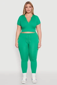Womens Plus Size Seamless Drawstring Waist Leggings, Green, Size 2X