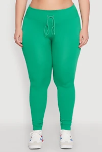 Womens Plus Size Seamless Drawstring Waist Leggings, Green, Size 2X
