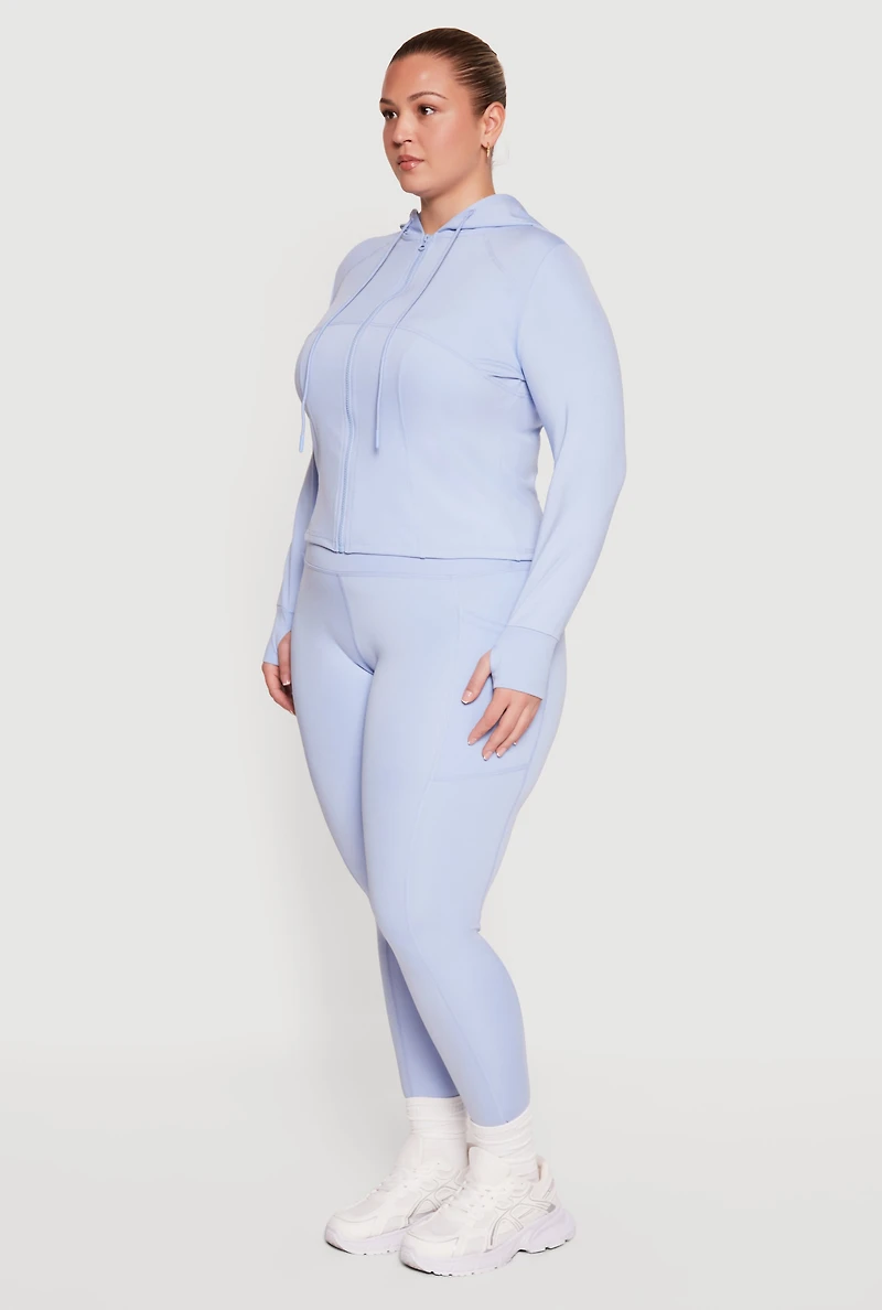Plus Solid Hooded Active Jacket with Thumbholes