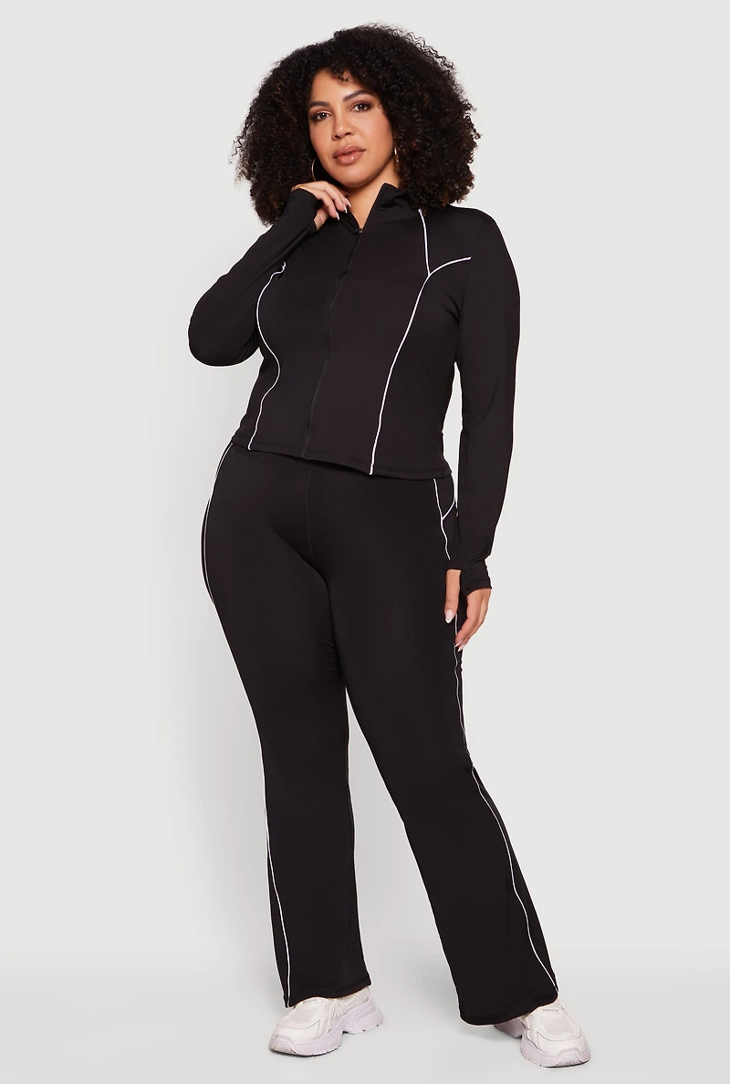 Plus Contrast Piping Zip Front Mock Neck Active Jacket