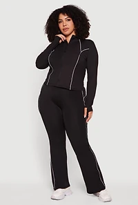 Plus Contrast Piping Zip Front Mock Neck Active Jacket