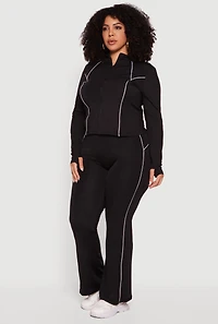 Plus Contrast Piping Zip Front Mock Neck Active Jacket