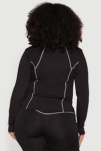 Plus Contrast Piping Zip Front Mock Neck Active Jacket