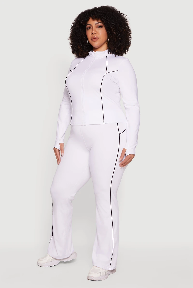 Plus Contrast Piping Zip Front Mock Neck Active Jacket