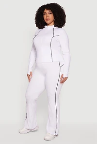 Plus Contrast Piping Zip Front Mock Neck Active Jacket