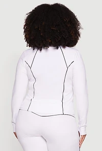 Plus Contrast Piping Zip Front Mock Neck Active Jacket