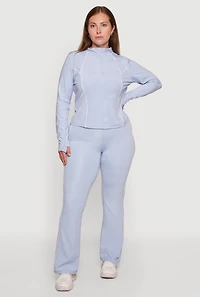 Plus Contrast Piping Zip Front Mock Neck Active Jacket