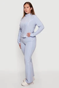 Plus Contrast Piping Zip Front Mock Neck Active Jacket