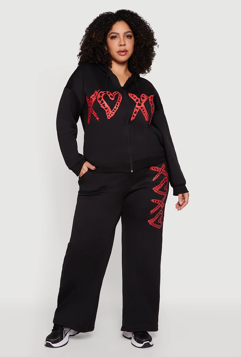Plus Heart Graphic Wide Leg Sweatpants