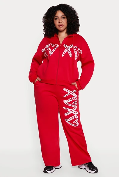 Plus Heart Graphic Wide Leg Sweatpants