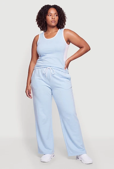 Plus Drawstring Waist Wide Leg Sweatpants
