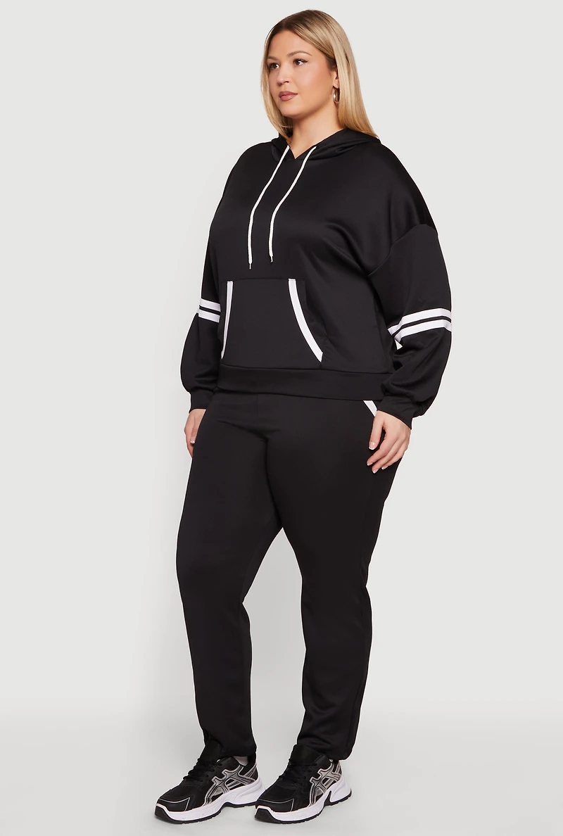 Plus Contrast Trim Detail Kangaroo Pocket Hoodie