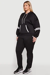 Plus Contrast Trim Detail Kangaroo Pocket Hoodie