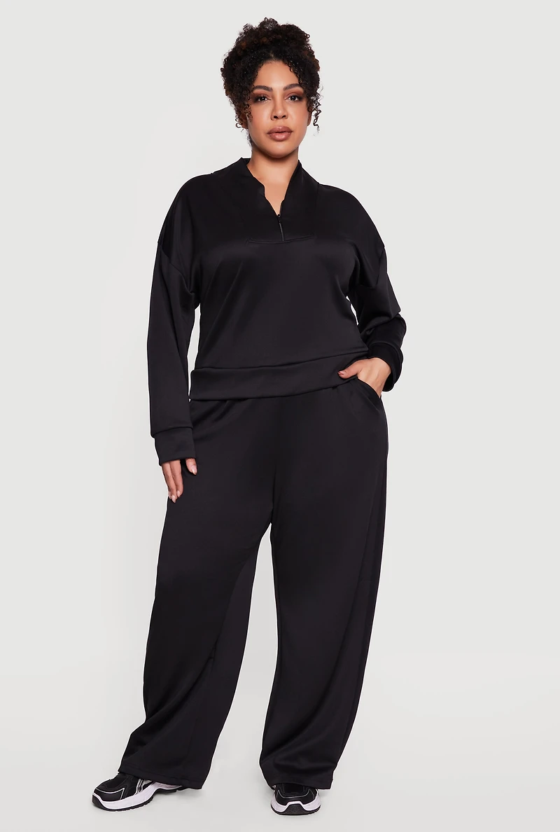 Plus Long Sleeve Quarter Zip Pullover Top