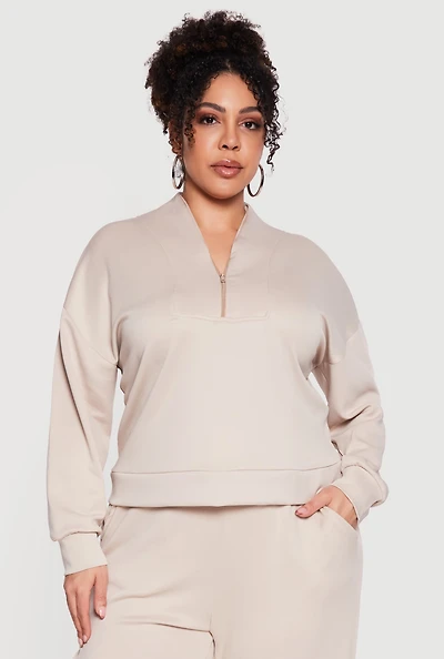 Plus Long Sleeve Quarter Zip Pullover Top