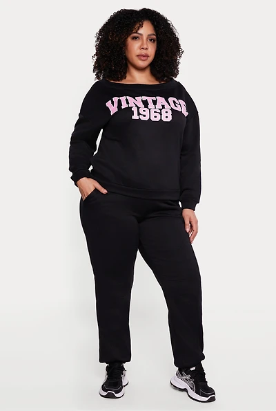 Plus High Waisted Pocket Fleece Sweatpants