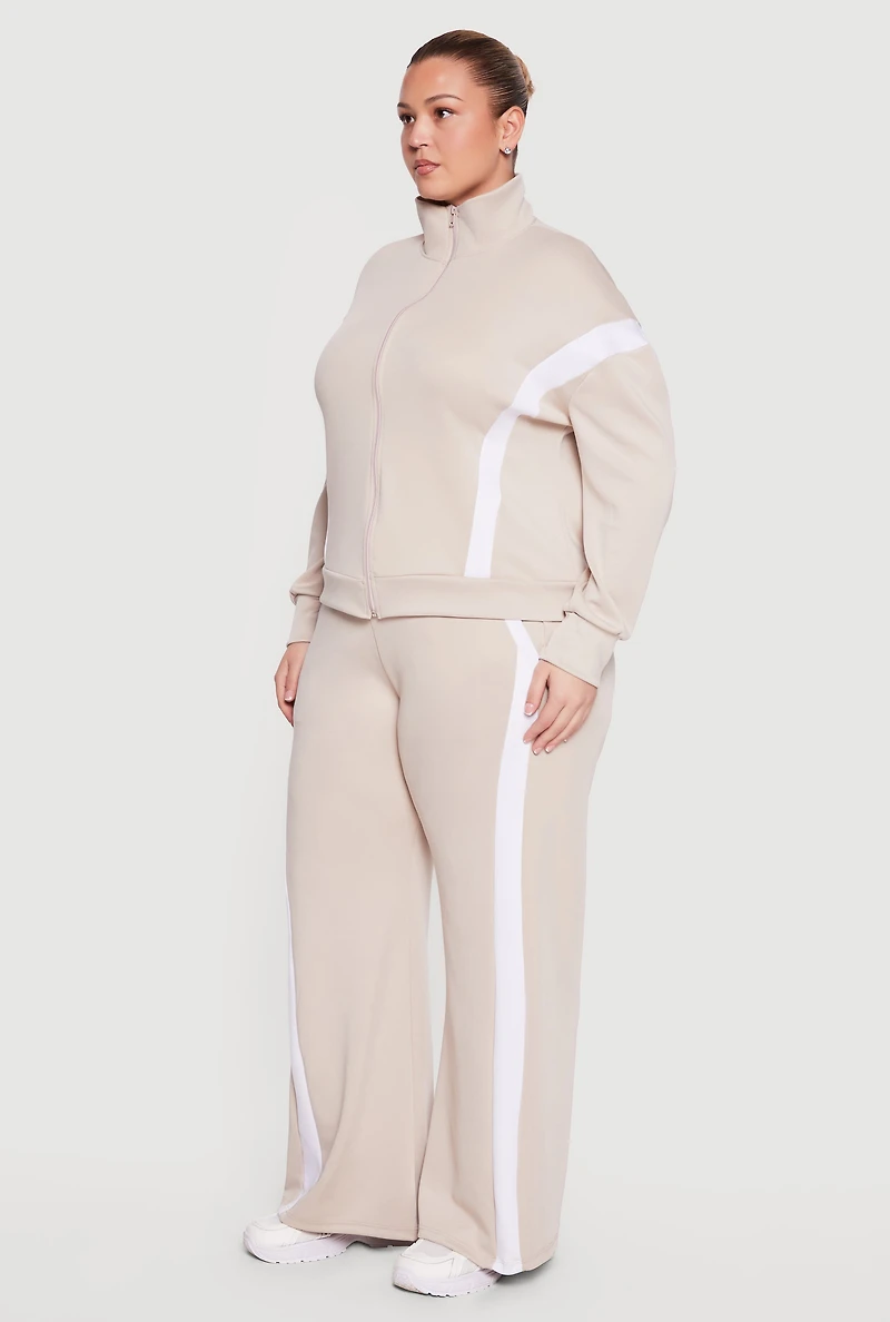 Plus Contrast Trim Mock Neck Zip Front Active Jacket