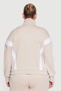 Plus Contrast Trim Mock Neck Zip Front Active Jacket
