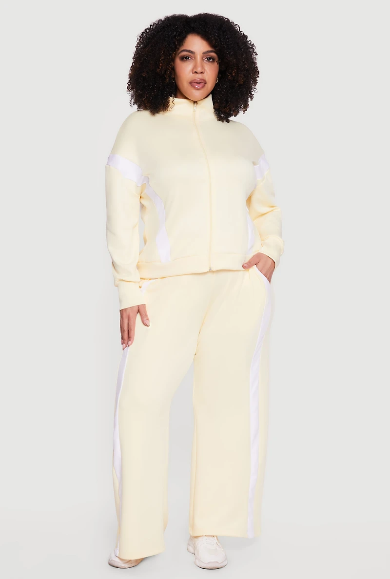 Plus Contrast Trim Mock Neck Zip Front Active Jacket