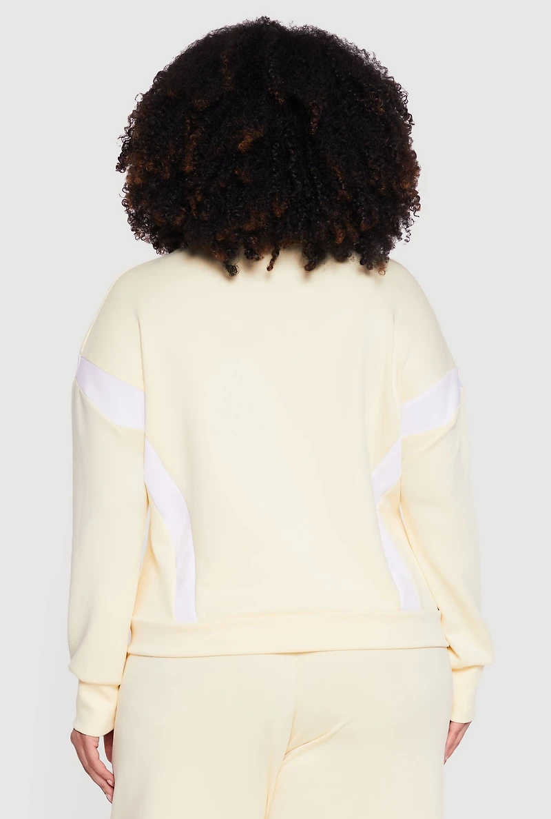 Plus Contrast Trim Mock Neck Zip Front Active Jacket