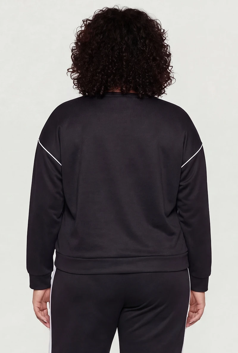 Plus Crew Neck Pullover Top with Zip Pocket Detail