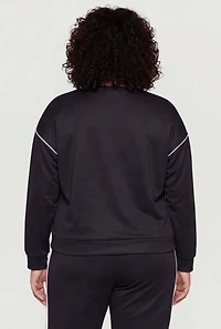 Plus Crew Neck Pullover Top with Zip Pocket Detail