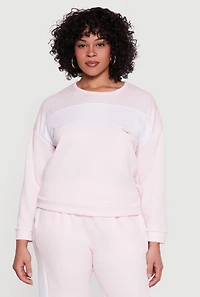 Plus Crew Neck Pullover Top with Zip Pocket Detail