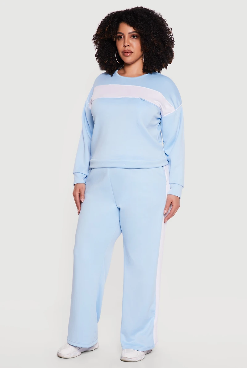Plus Crew Neck Pullover Top with Zip Pocket Detail