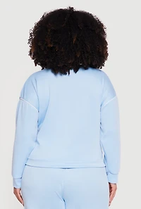 Plus Crew Neck Pullover Top with Zip Pocket Detail