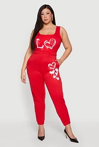 Plus Heart Graphic Print Fleece Pants