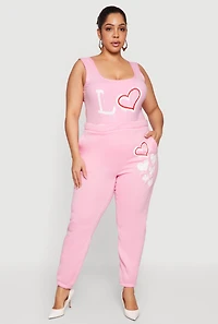 Plus Heart Graphic Print Fleece Pants